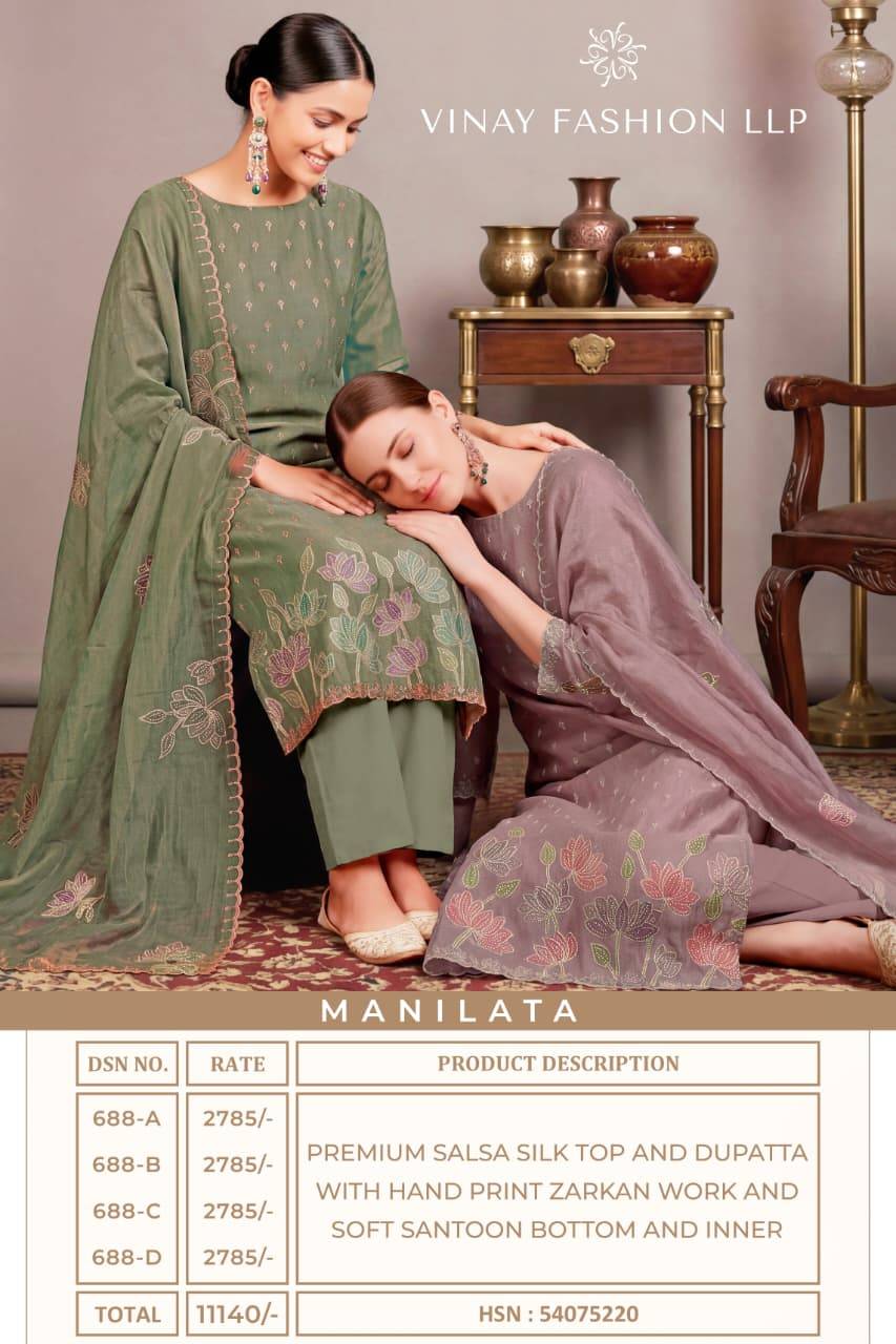 MANILATA by KULEESH  688a to 688d series casual wear PREMIUM SALSA SILK dresses At Wholesale Price